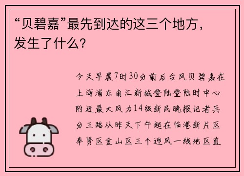 “贝碧嘉”最先到达的这三个地方，发生了什么？