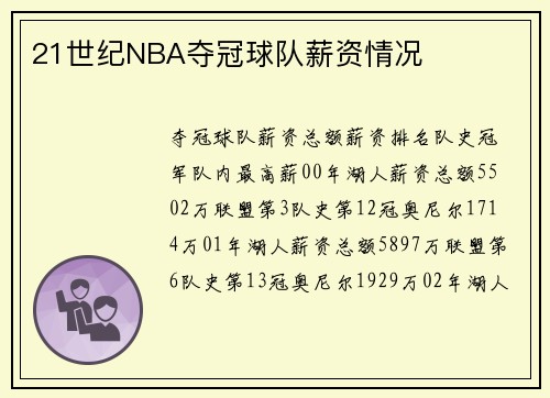 21世纪NBA夺冠球队薪资情况