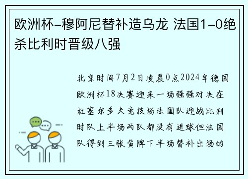 欧洲杯-穆阿尼替补造乌龙 法国1-0绝杀比利时晋级八强